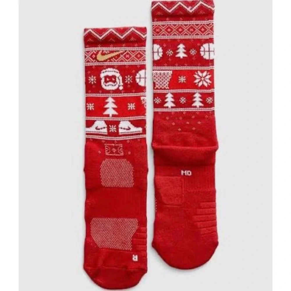 Nike Elite Basketball Crew‎ Socks Adult Large Red White Holiday Santa SX7866-687